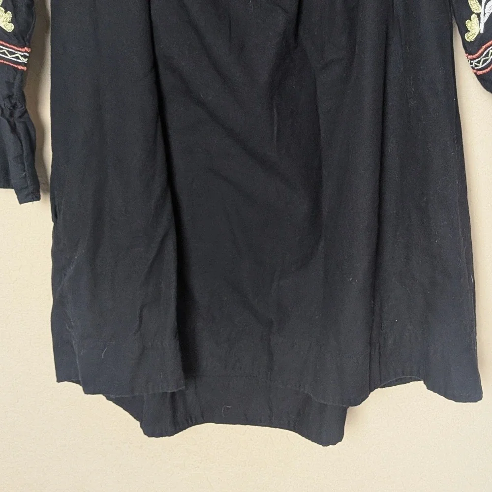 Free People Black Embroidered Peasant Tunic Dress Boho Festival Cottagecore Sz L